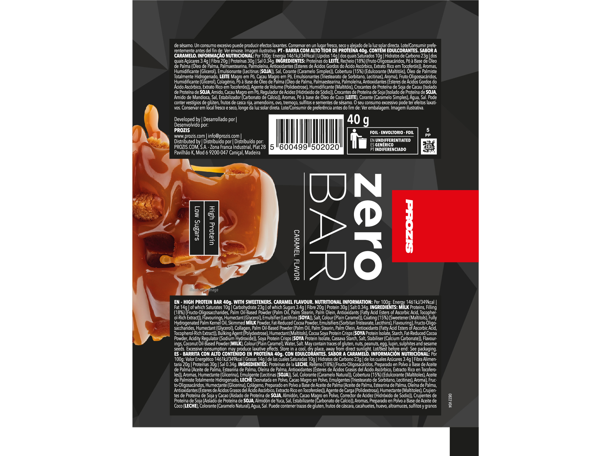 BARRA ZERO BAR PROZIS CARAMELO 40 G