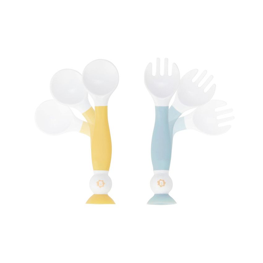 Lot de 2 couverts d'apprentissage flexibles - Jaune/Bleu - Ecru