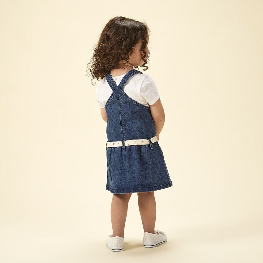 Robe salopette en jean avec ceinture à nouer pour bébé fille - Bleu moyen
