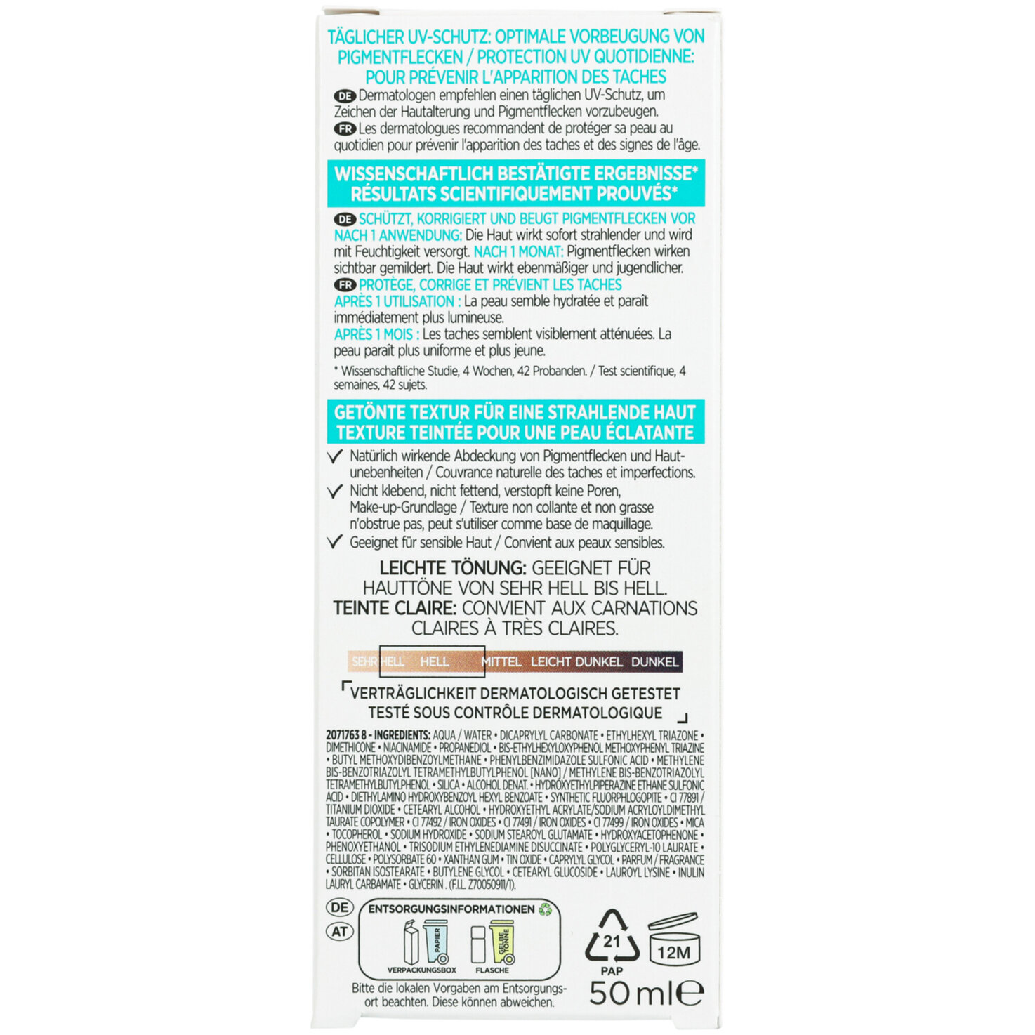 L'Oréal Paris Bright Reveal Tägliches Glow-Fluid Getönt Light LSF 50, 50.0ml