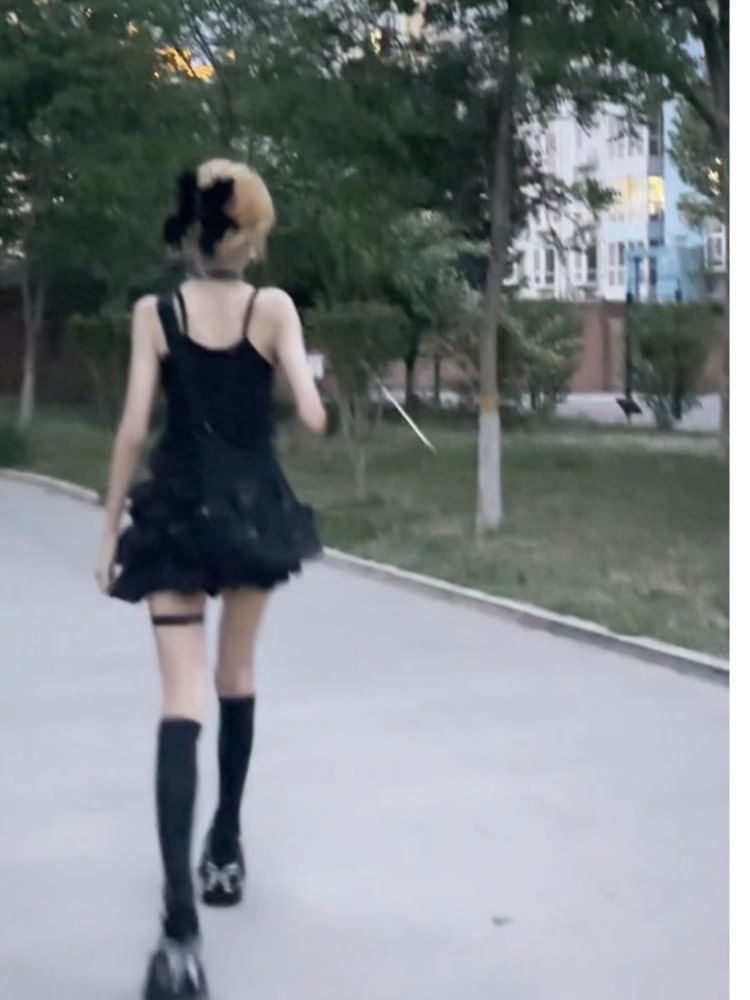 Miu B - Elastische taille, effen geplooide gelaagde skorts