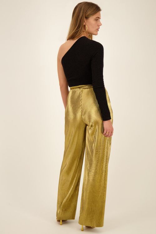 Goudkleurige plissé wide leg broek