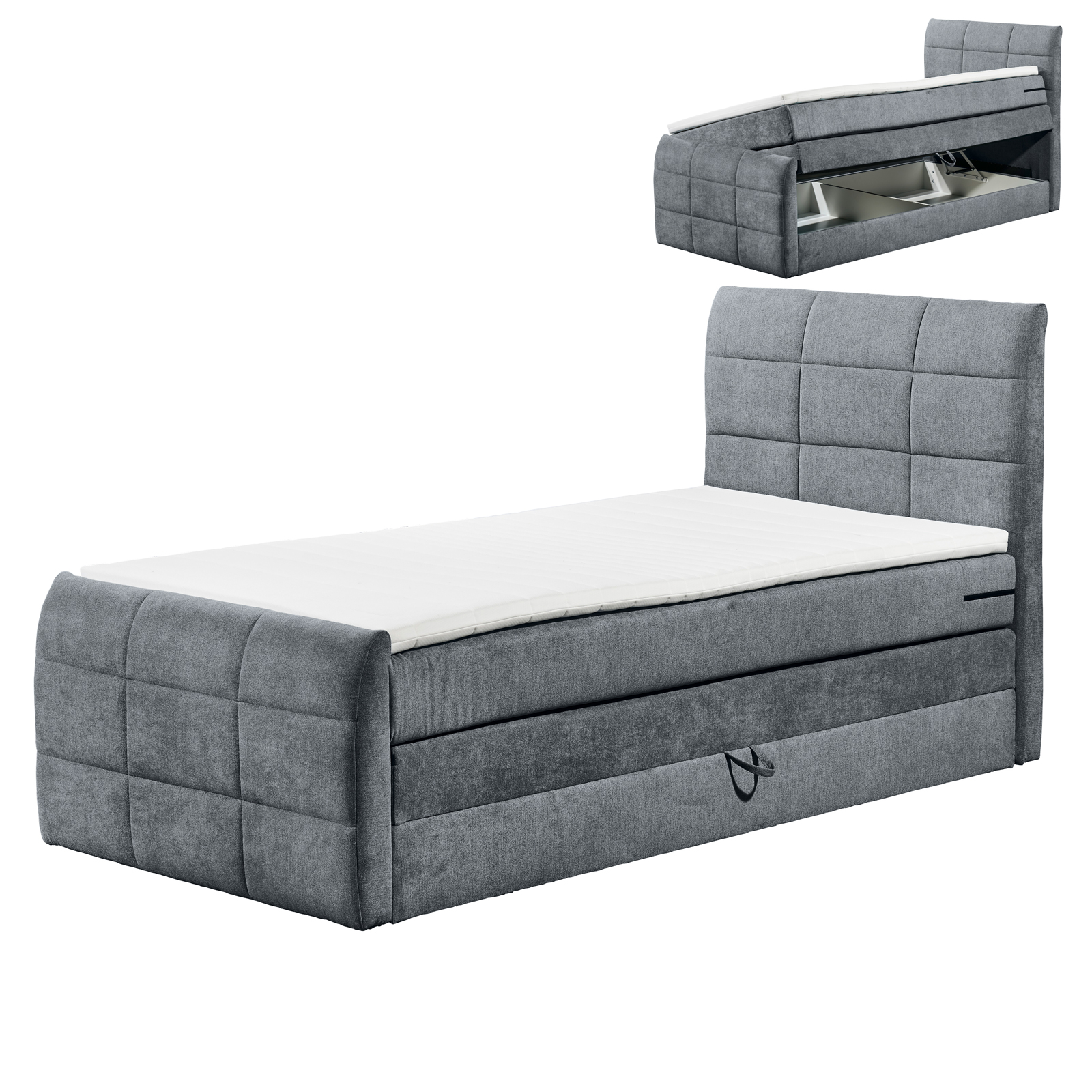 Boxspringbett - anthrazit - H2 - 100x200 cm