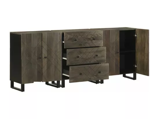 Buffets 3 pcs noir 60x33x75 cm bois massif de manguier