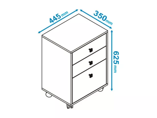 Caisson Roulant 3 Tiroirs Blanc Multi usages L 44.5 H 62.5 P 35 cm