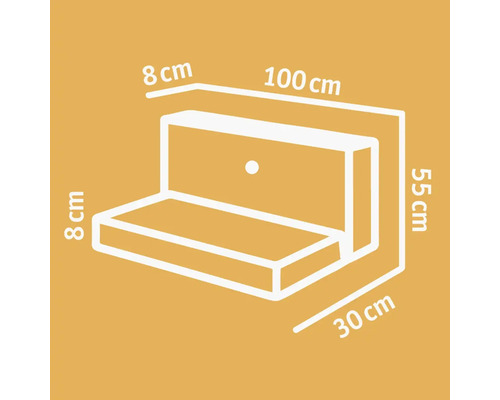 Hoeksteun, zichtbeton, grijs, 100 x 8 x 55 cm, basisdiepte = 30 cm
