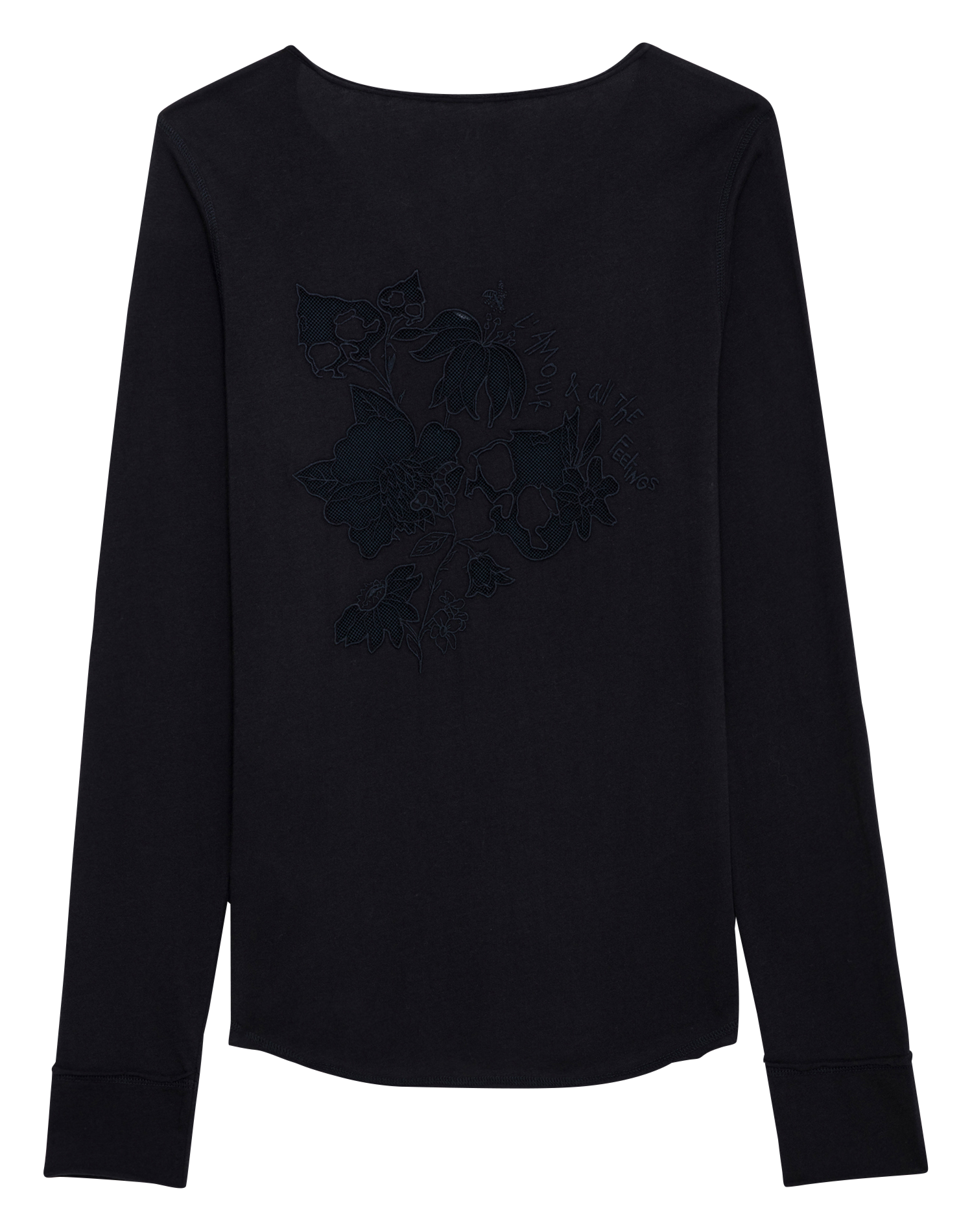 Tee-shirt droit col tunisien en coton | Bleu