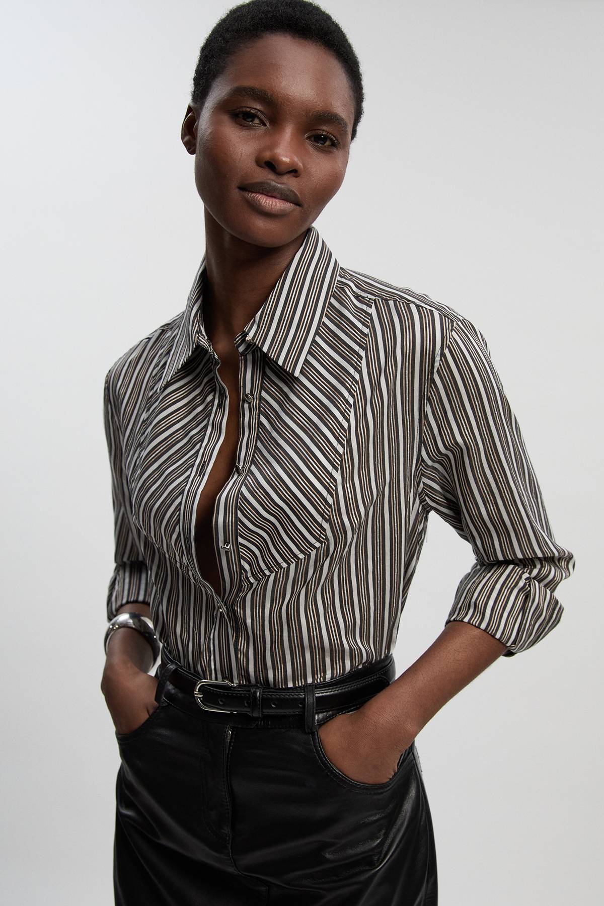 KarenMillen Chemise Tissée À Rayures En Popeline Avec Plastron