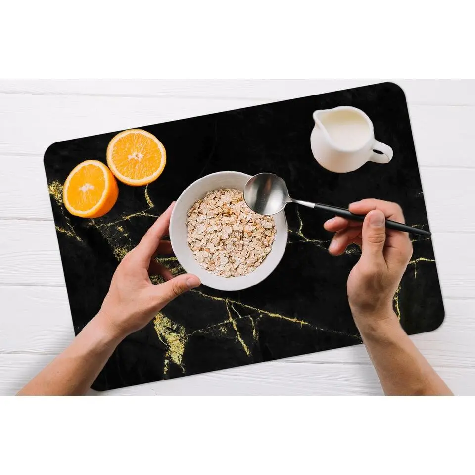 MuchoWow Placemat (6stuks) 45x30cm Marmer Zwart Goud Luxe