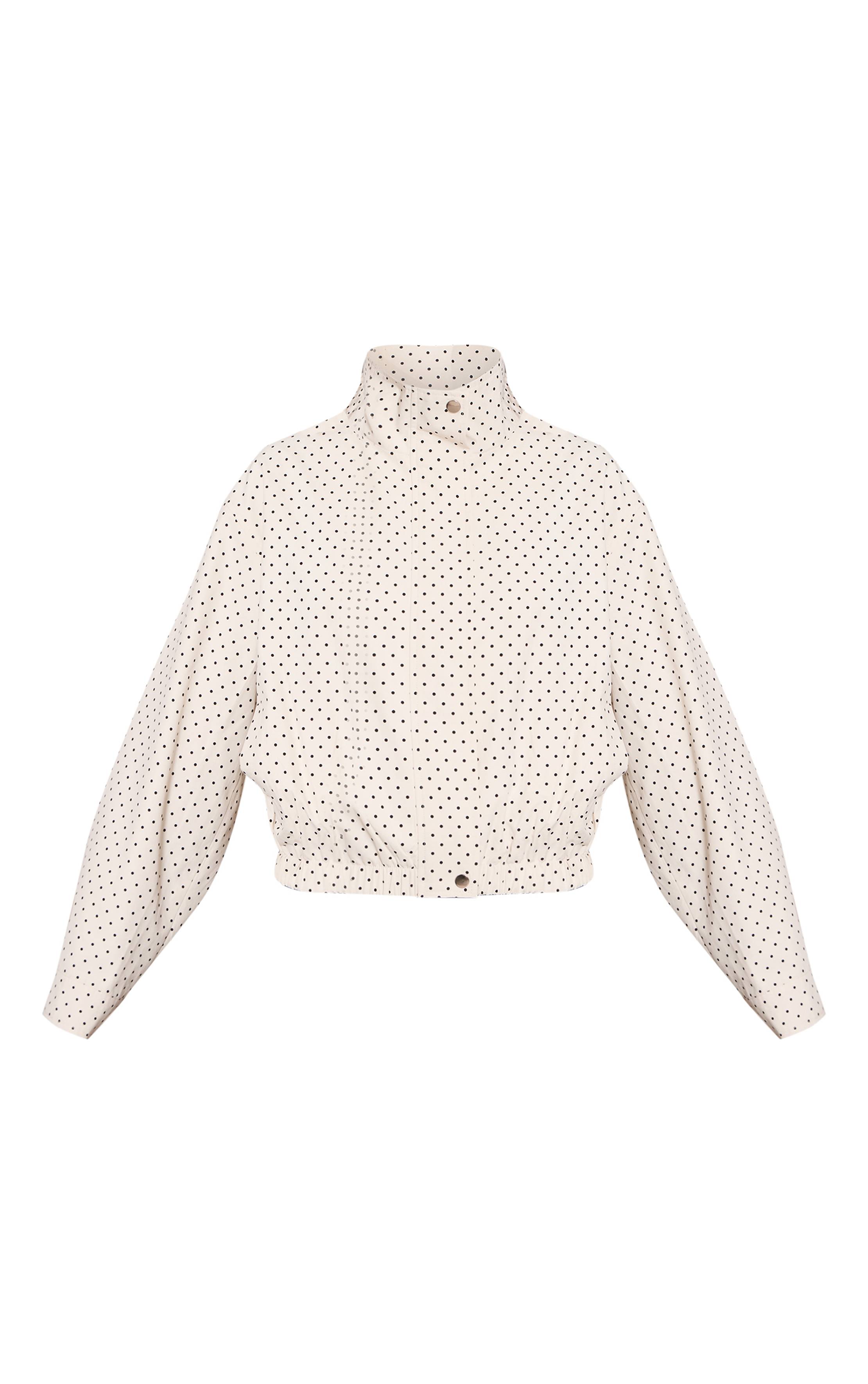 Cream Polka Dot Coupe-vent Col Montant