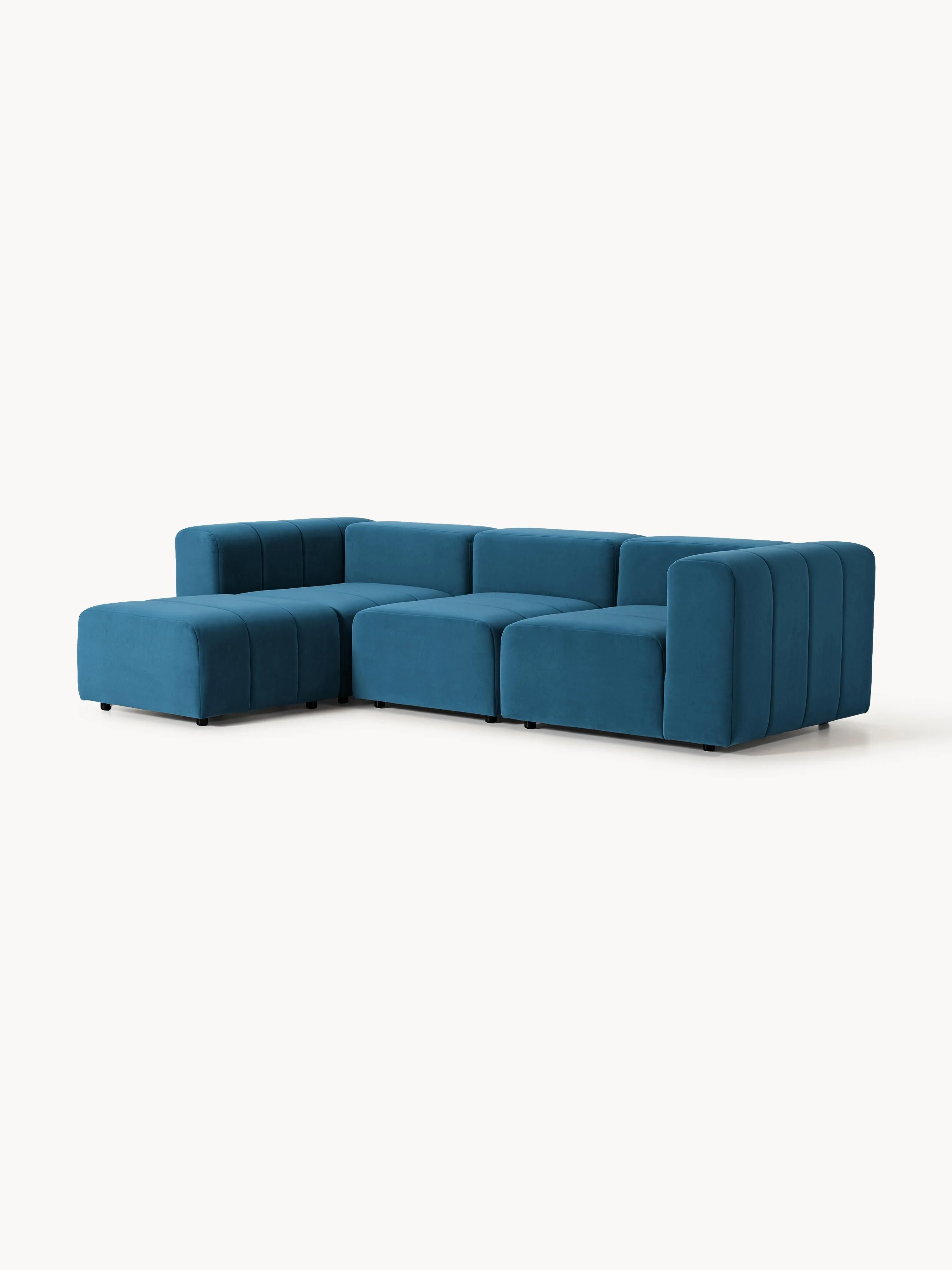 Fluwelen modulaire bank Lena (4-zits) met poef (links/rechts)