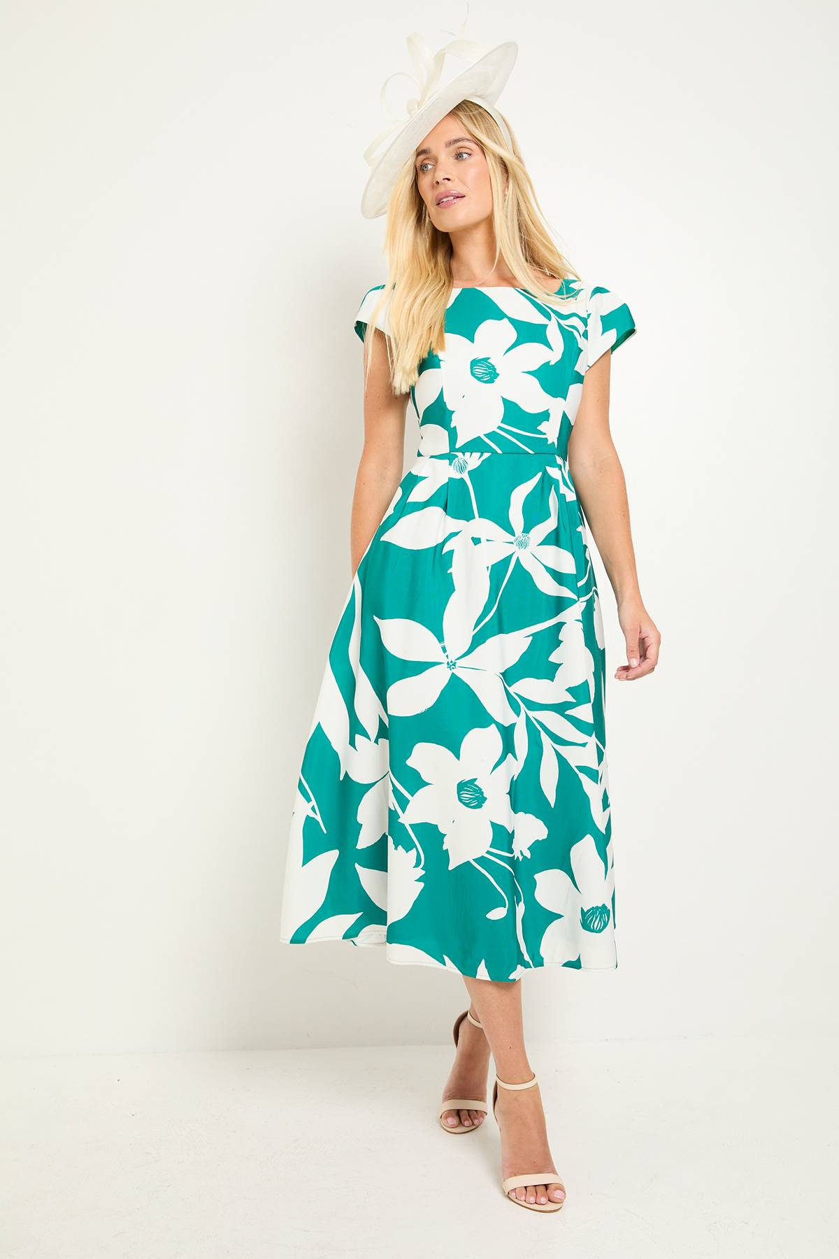 Wallis Robe Midi Évasée En Ottoman Fleuri Petite Taille