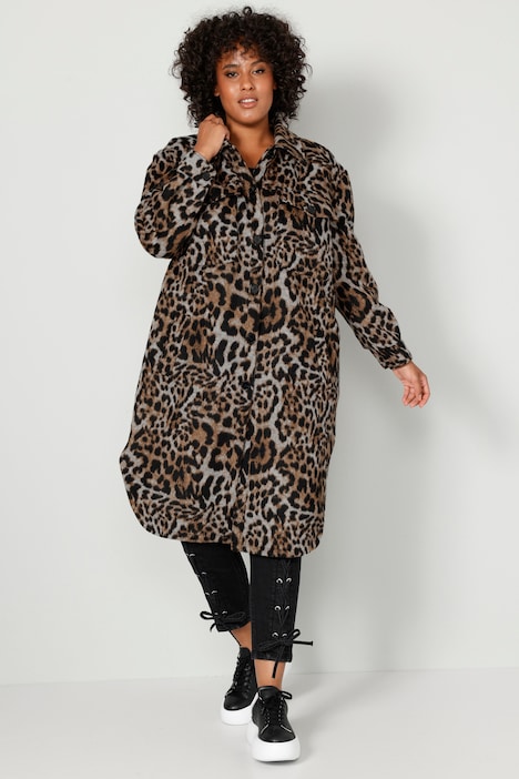Hemdmantel, oversized, Leo-Print, Hemdkragen, Langarm