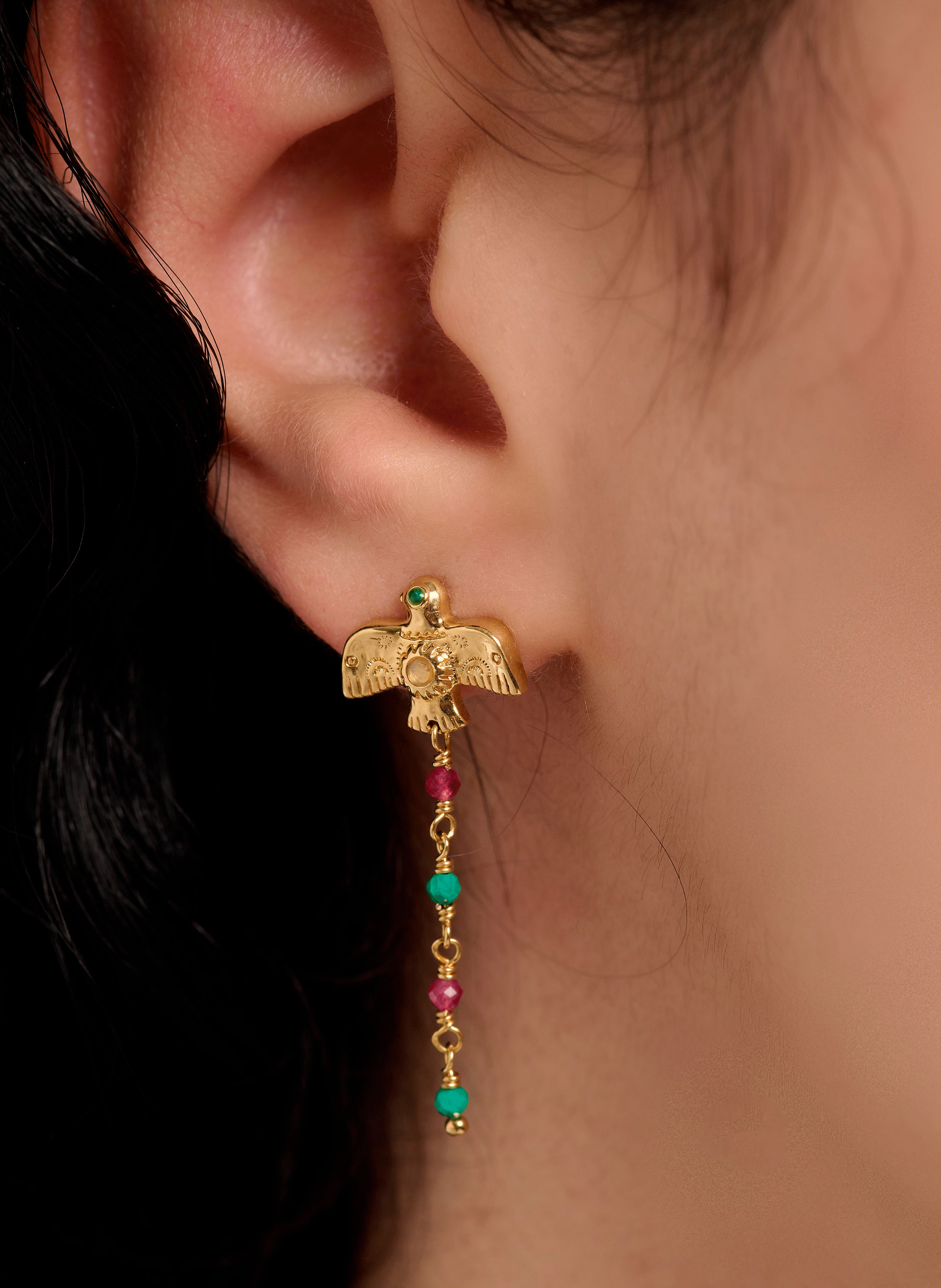 MORELIA - Boucles d'oreilles pendantes pour oreilles percées en laiton et perles | Doré
