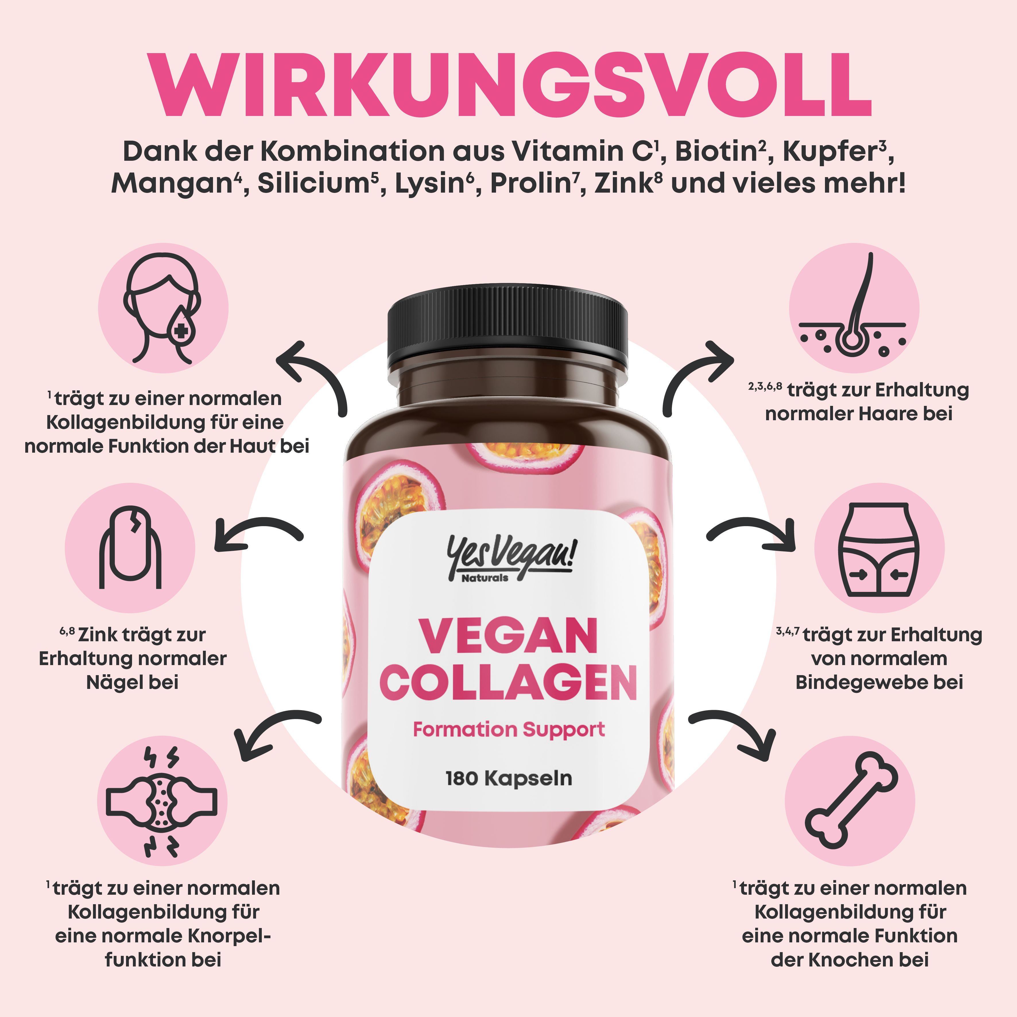 Vegan Collagen (180 Kapseln) mit Aminosäuren, Vitamin A C E, Biotin, Silicium, Zink und Mangan