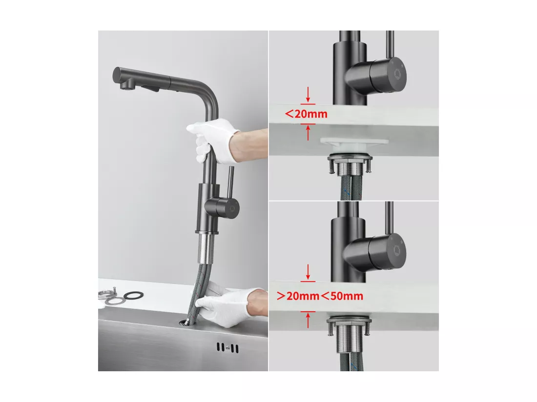 Cecipa max Mitigeur Cuisine avec Douchette Extractible Robinet Cuisine avec 2 Types de Jets Mitigeur Évier en Acier Inoxydable, Gris Noir,EU Modèle