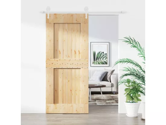 Porte coulissante et kit de quincaillerie 90x210 cm pin massif