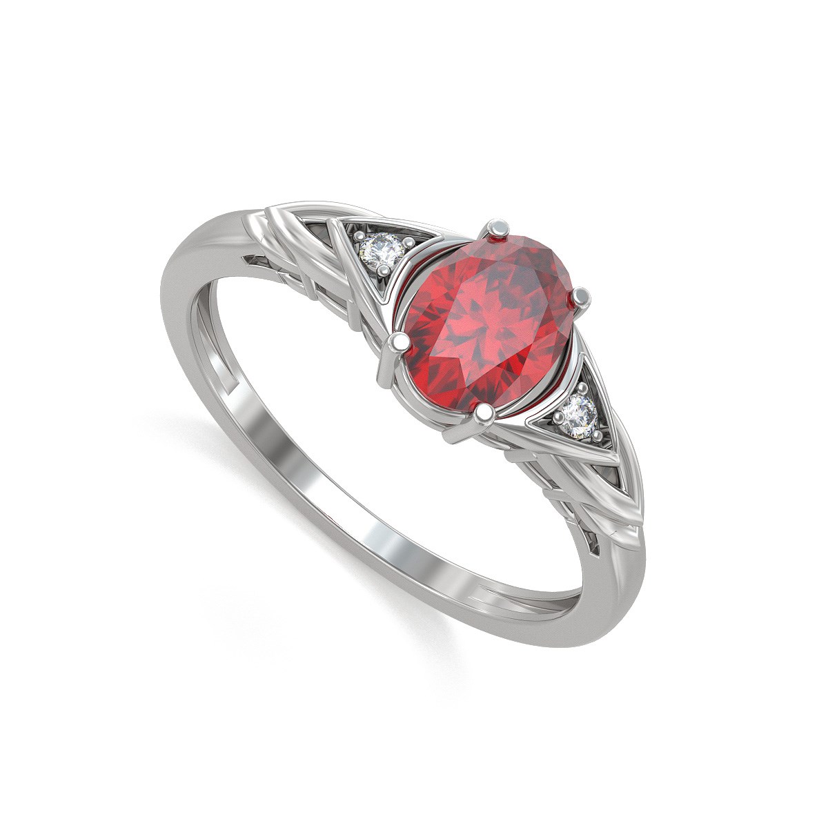 Bague ADEN Or 585 Blanc Rubis et diamants 2grs