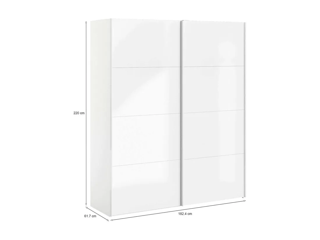 Garde-robe 2 portes Portlouis, Meubles de chambre, Penderie de plain-pied, Placard à vêtements, 182x62 h220 cm, Blanc brillant