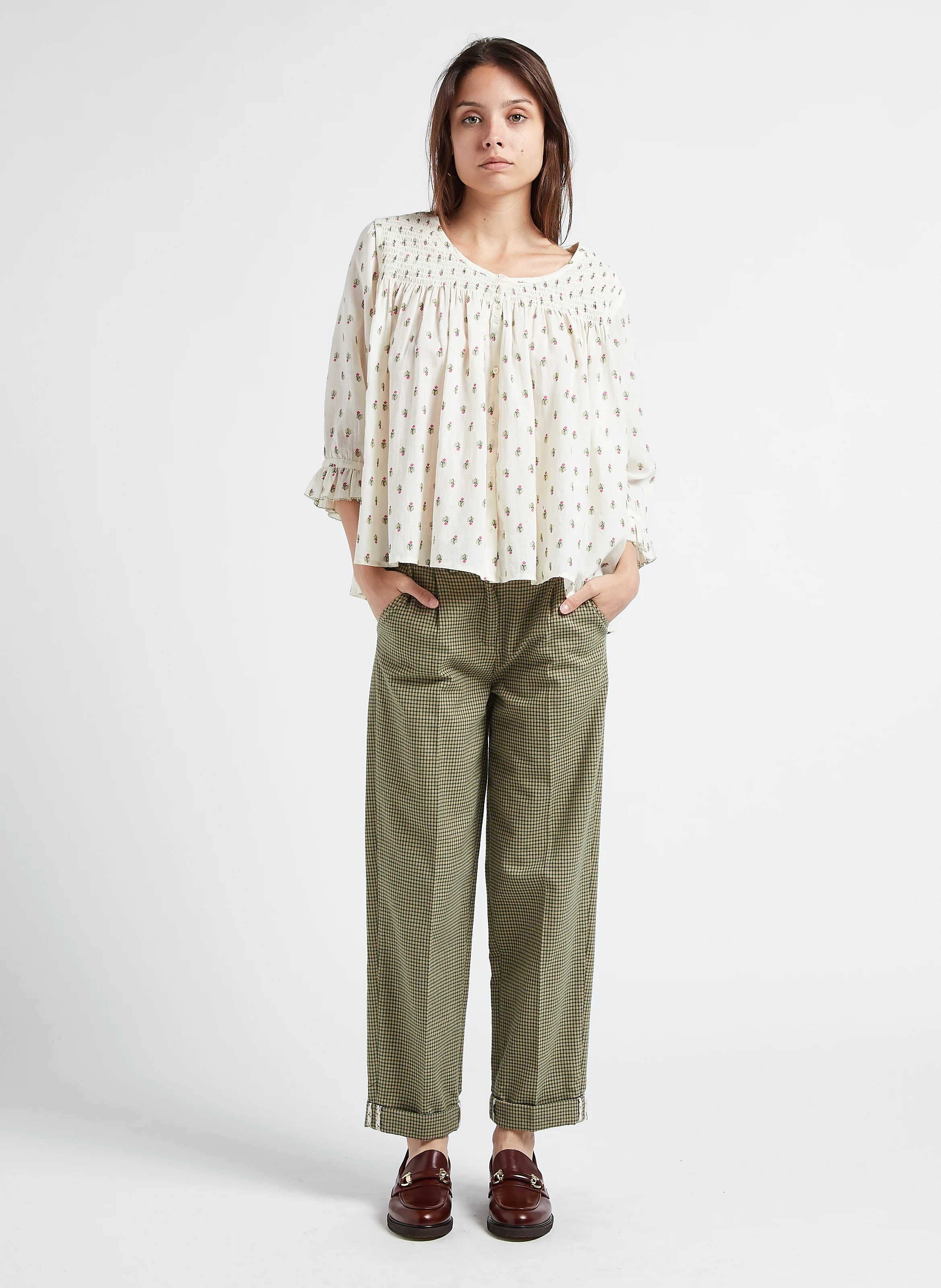 Pantalon carotte en coton| Vert