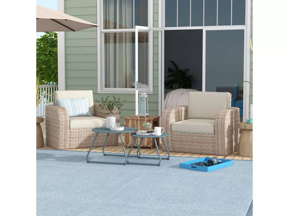 Lot de 2 tables basses gigognes de jardin métal époxy bleu