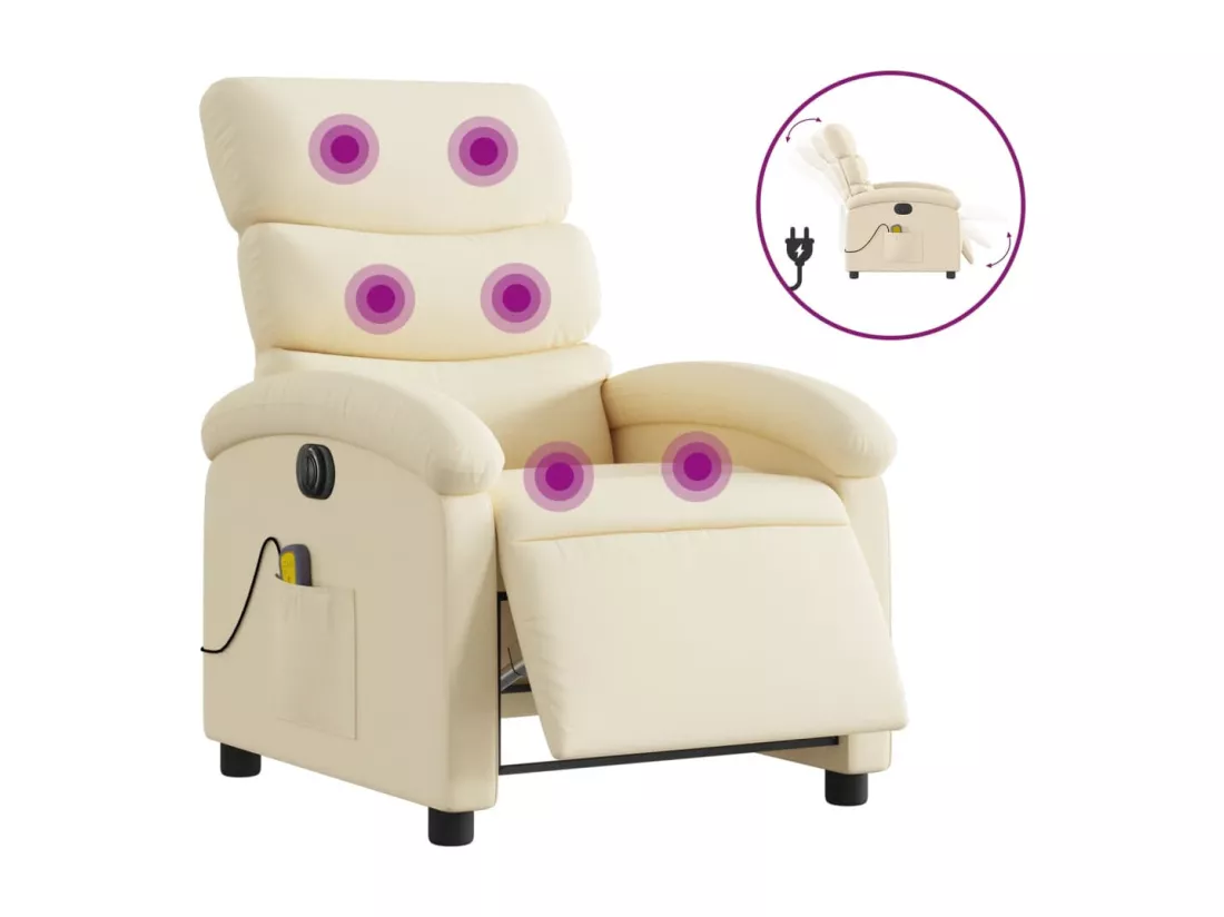 Fauteuil inclinable massant électrique crème tissu