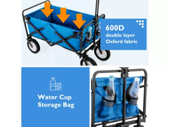 Remorque pliante tout-terrain pour wagon de jardinage, bleu