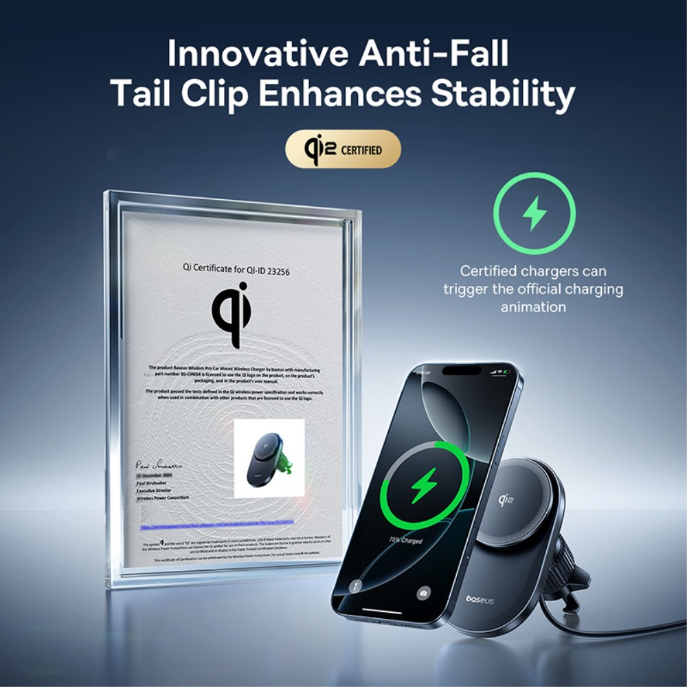 (15W) MagSafe Auto KFZ Halterung für Lüftungsgitter Qi2 Wireless Fast Charging Ladestation - Schwarz