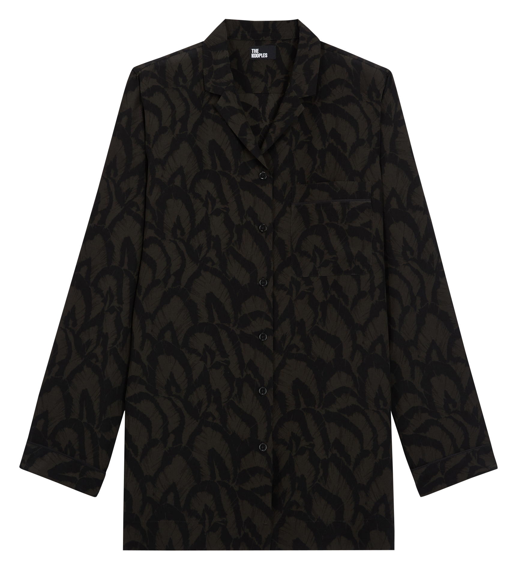 Chemise col tailleur en soie imprimée| Kaki