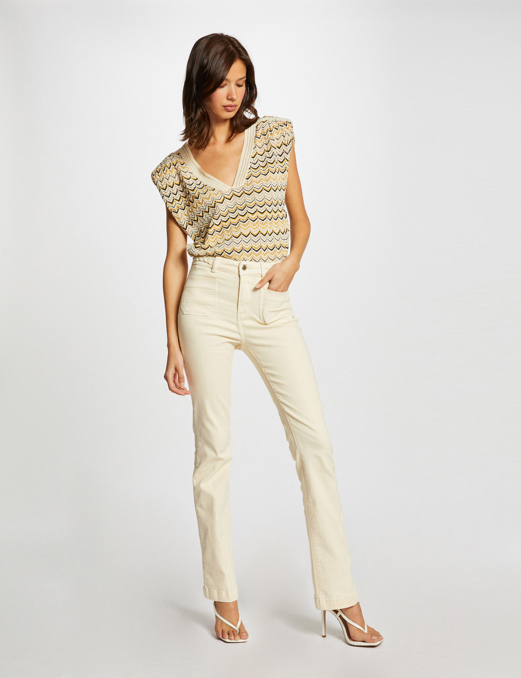 Pantalon bootcut avec détails tressés jaune paille femme - jaune_paille