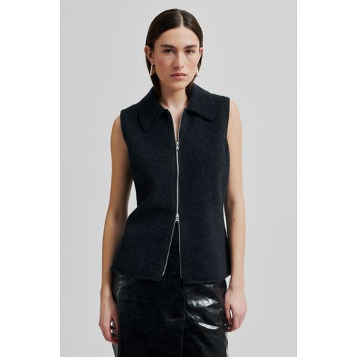 Second Female Aware Knit Zip Vest, Dark Grey Melange, S
