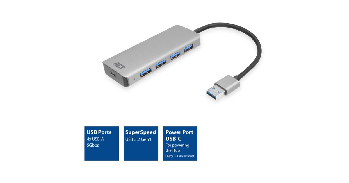 ACT ConnectivityUSB-A hub 3.0, 4 poorts USB-A usb-hub  (Aluminium)