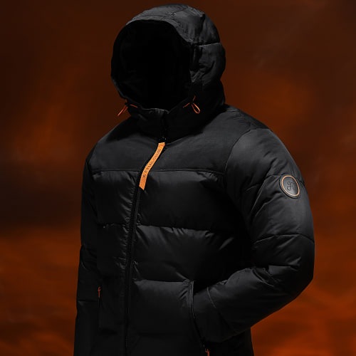 Doudoune Capuche Premium Puffer Jacket Noir Orange