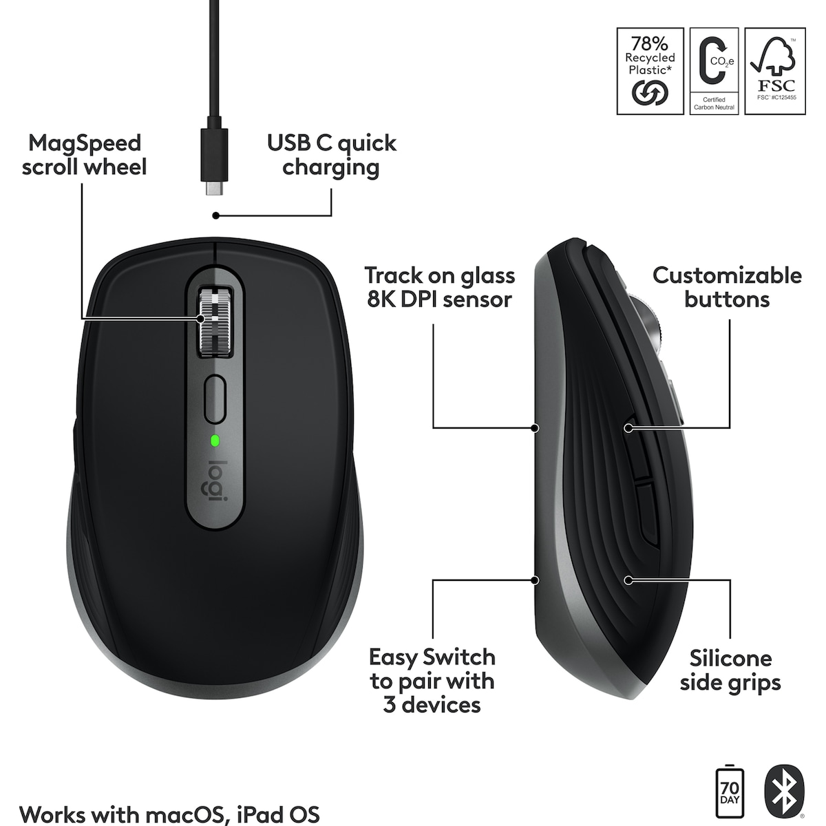 Logitech MX Anywhere 3S for Mac trådløs mus (Space Grey)
