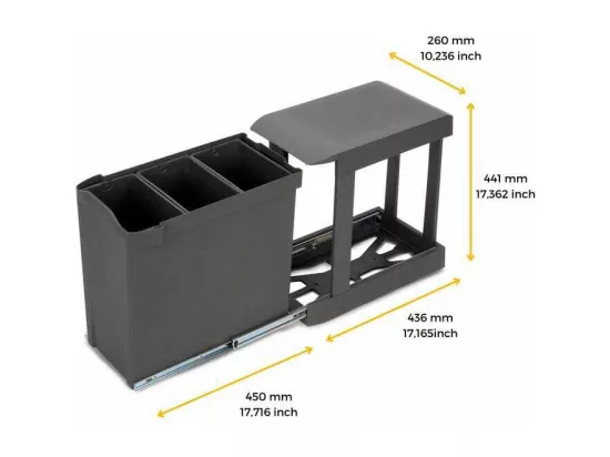 Poubelles de recyclage fixation inférieure et extraction automatique (3 bacs de 10 litres)