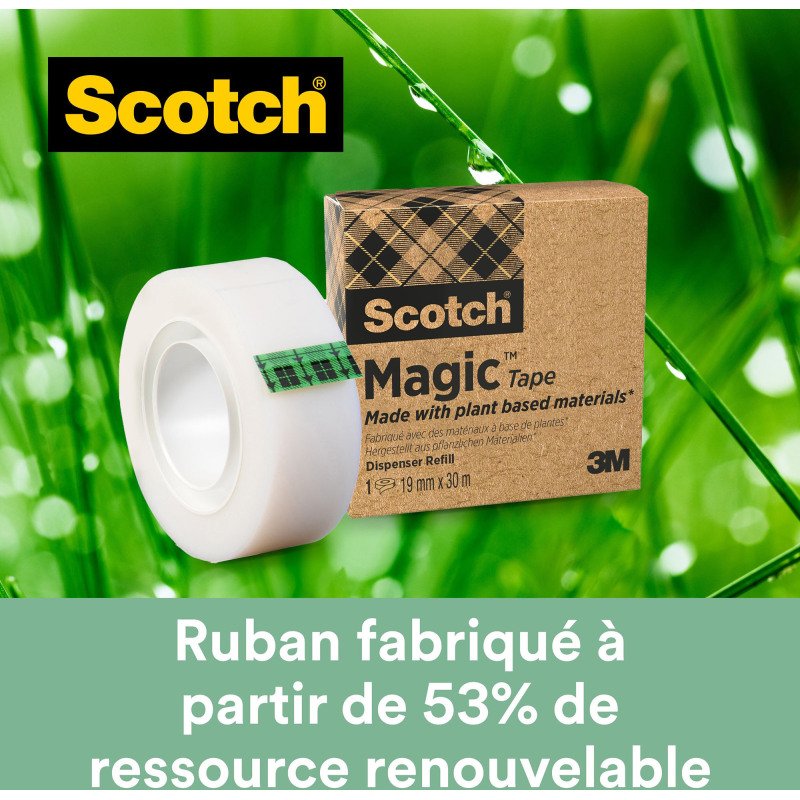 Ruban Magic invisible Écologique Scotch - Largeur 19 mm x longueur 30 m