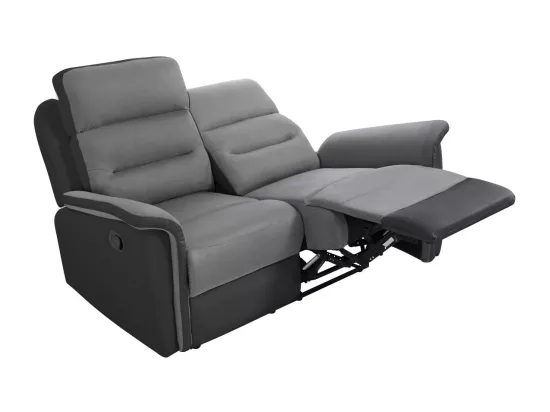 Ensemble canapé relax Léon 2 places + fauteuil manuel en microfibre et simili Gris/Noir - Loungitude