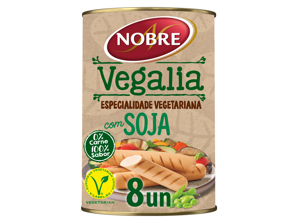 SALSICHAS SOJA NOBRE VEGALIA LATA 8 UN 350(160)G