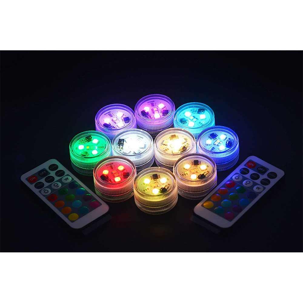 (10er Set) Wasserfeste LED Teelicht Deko Stimmungslampe Tauchlicht (IP67)   2 Fernbedienungen (Inkl. Batterien)