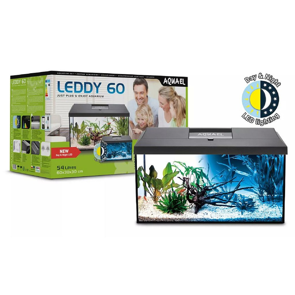 Aquarium complet leddy plus noir jour&nuit (60 ( 60 x 30 x 30 cm ) 54 lt)