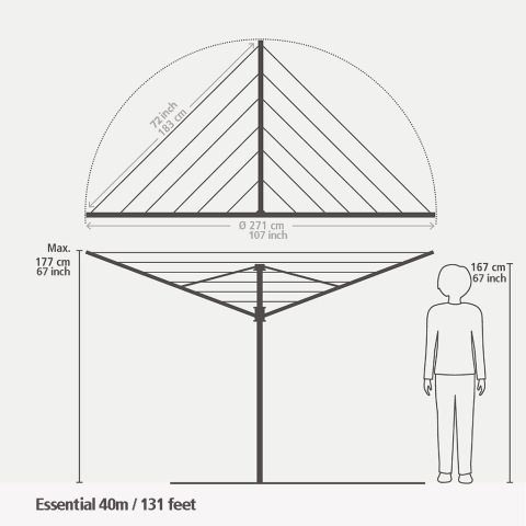 Droogmolen Essential, 40 meter met bodemhuls, doorsnede 35 mm, met hoe