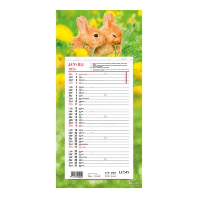 Calendrier Lecas long - mensuel à feuillets - 16 x 33,3 cm - disponible dans différentes couleurs