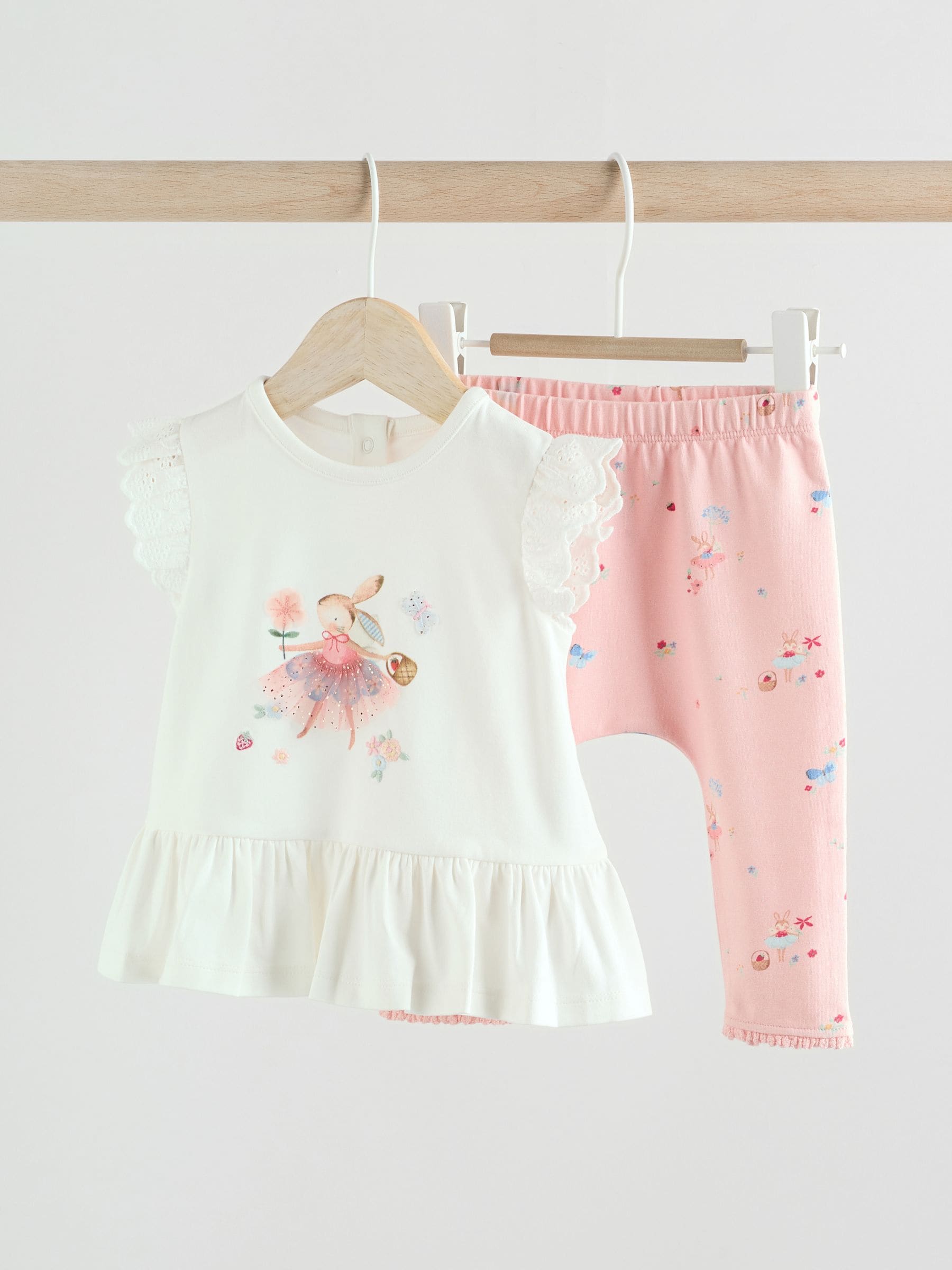 Roze/witte feeënmuis - Baby 2 -delig set van top met korte mouwen en Leggings (0mnd -2jr)