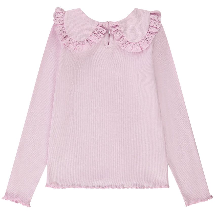 T-shirt manches longues effet côtelé avec col claudine pour fille - Lilas