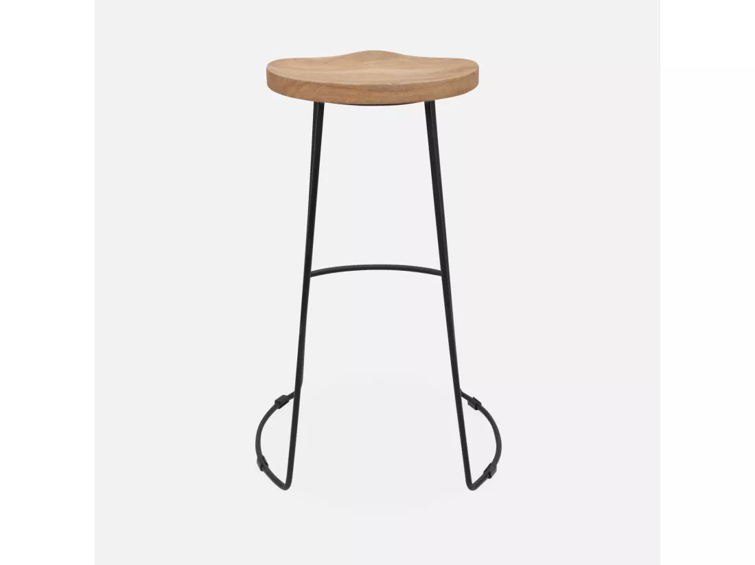 Lot de 4 tabourets de bar bois de manguier naturel et acier. avec repose pieds. 75cm