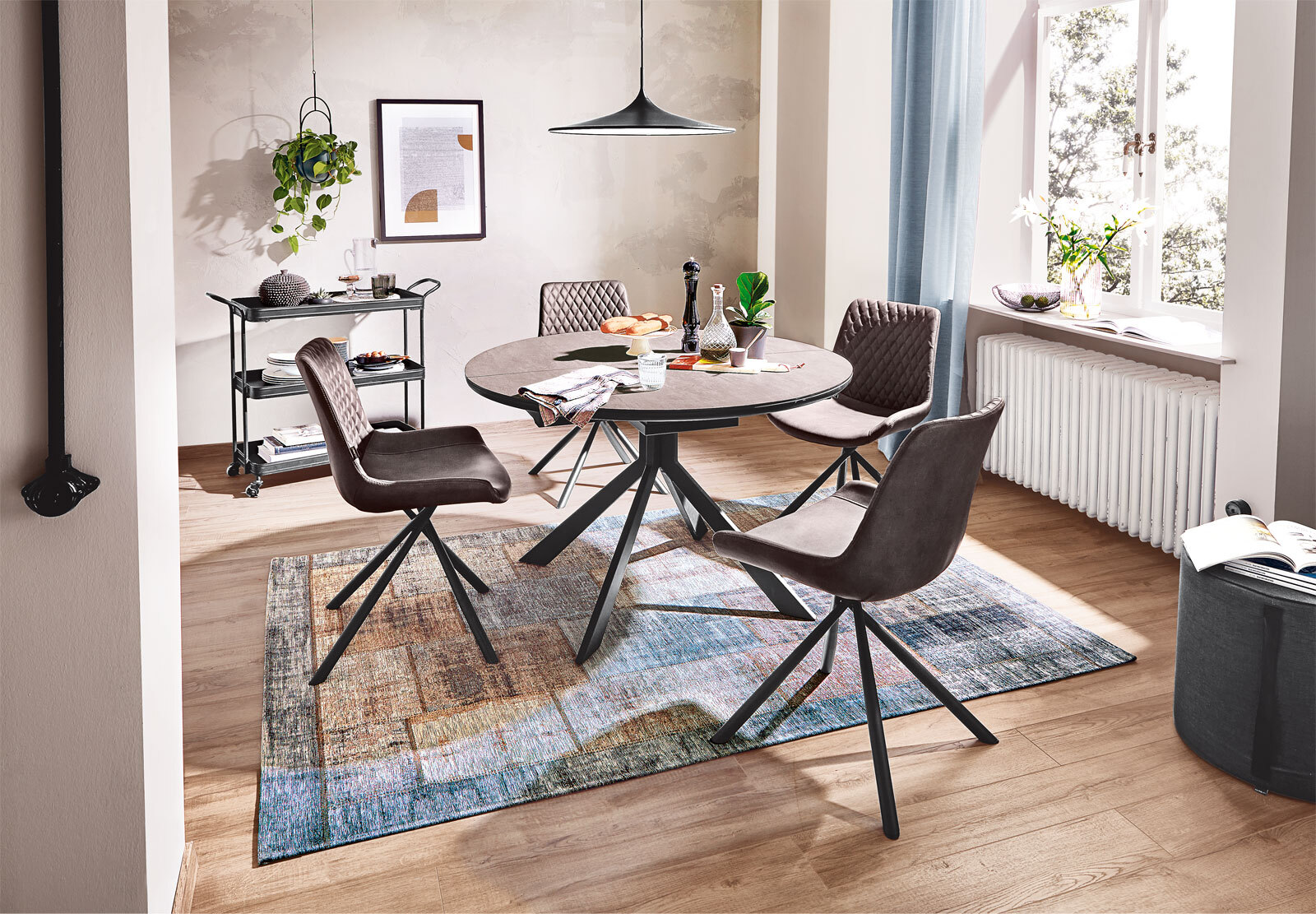 CASAVANTI Esstisch rund DEVENTER 120-160 cm hellgrau