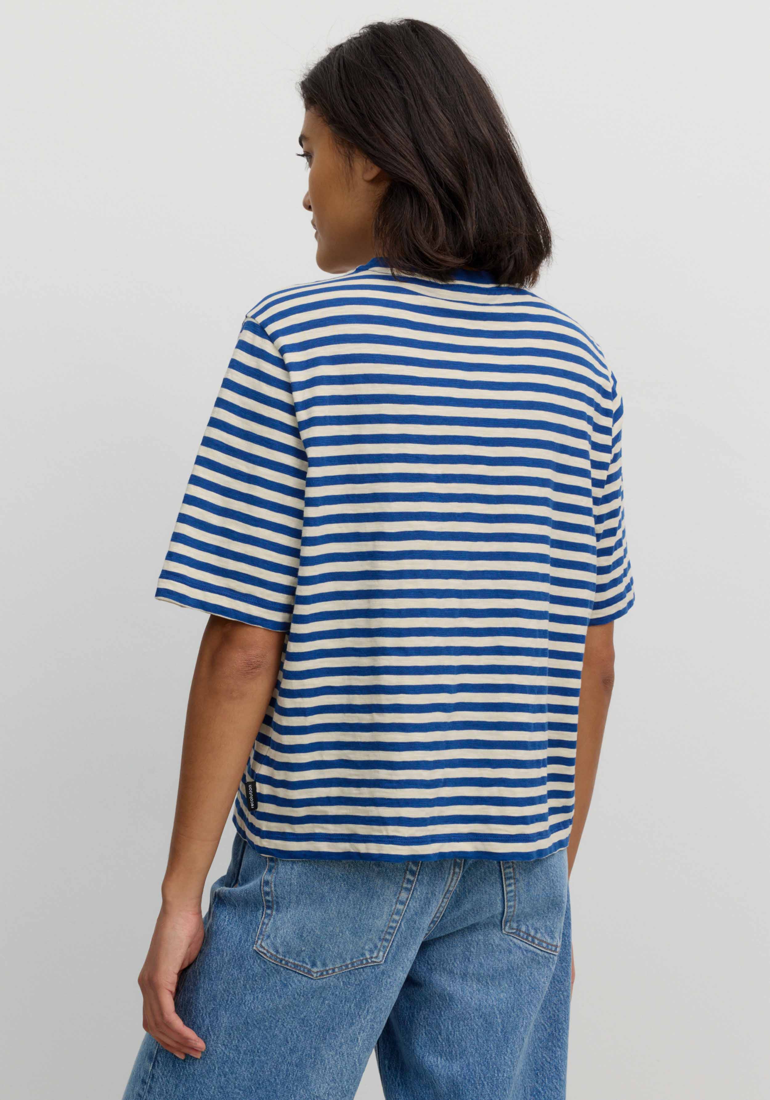 Recolution T-Shirt Azolla Stripes Lapis Blue