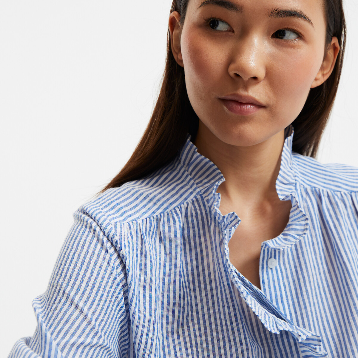 COLEÇÃO LA REDOUTE<br>Blusa listrada de algodão, gola vitoriana, mangas até o cotovelo