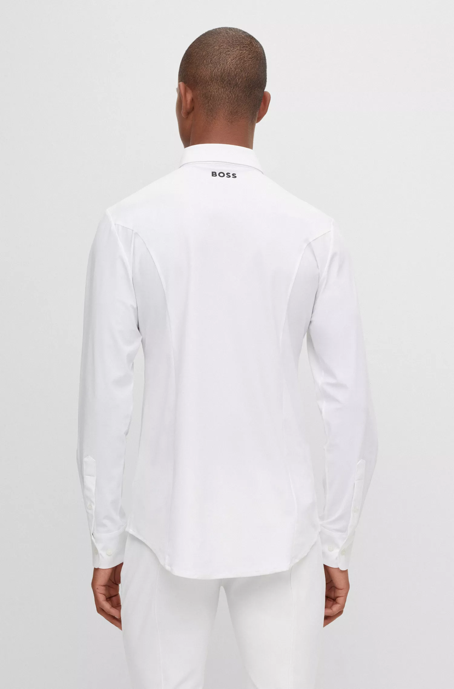 Camisa de competição BOSS Black-Equestrian slim-fit em materiais mistos