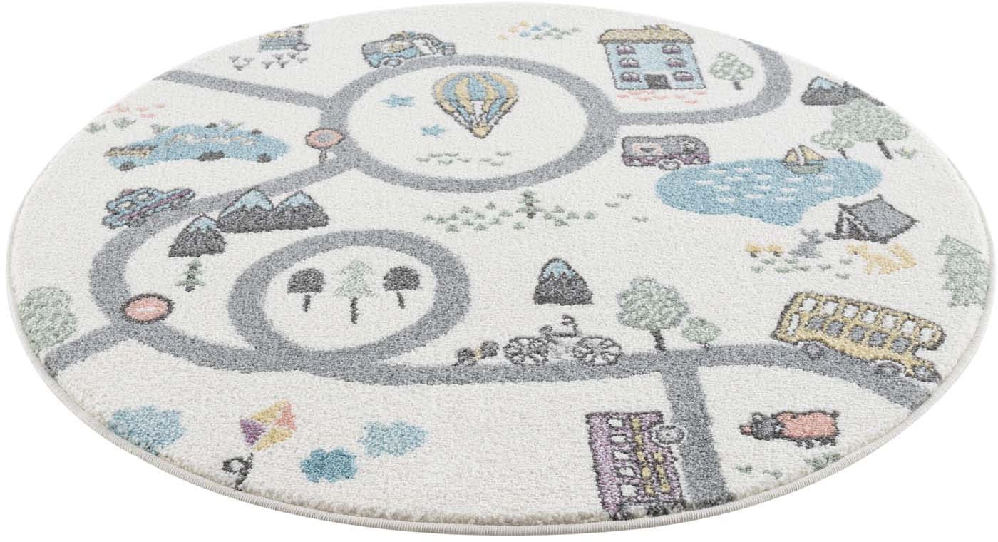 Carpet City Kinderteppich »Anime9376« rund 11 mm Höhe Strassen-Spiel-Teppich, Auto, Weicher Flor, Pflegeleicht, Kinderzimmer